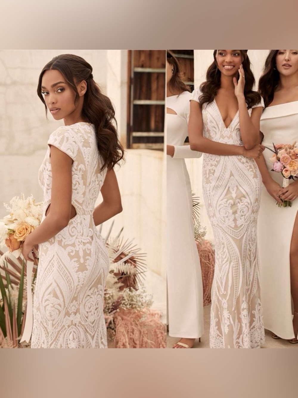 Lulus Always Adored White and Nude Sequin Mermaid Maxi Dress